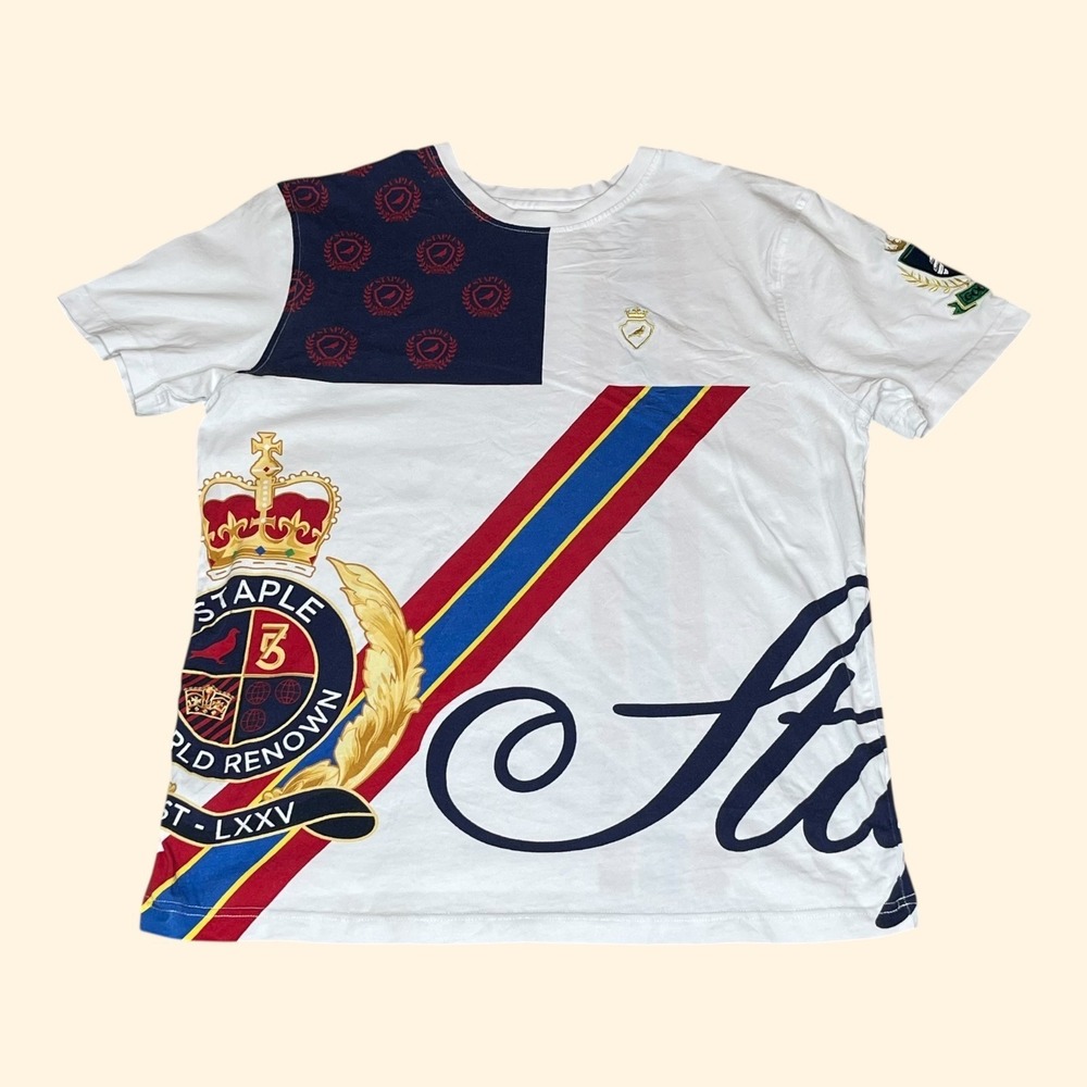 VTG‎ Y2K Staple Pigeon Men World Renown Luck Graphic T-Shirt Crest Stripes LARGE